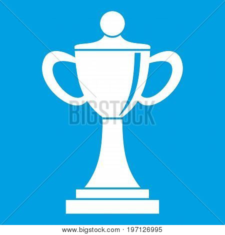 Championship cup icon white isolated on blue background vector illustration