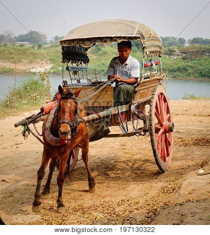 Horse Cart At Innwa Town In Mandalay, Myanmar