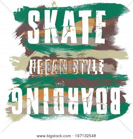 Skateboarding city art. Street graphic style SK8. Fashion stylish print.  Colorful hand drawn phrase