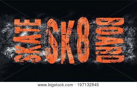 Skateboarding city art. Street graphic style SK8. Fashion stylish print. Colorful hand drawn phrase
