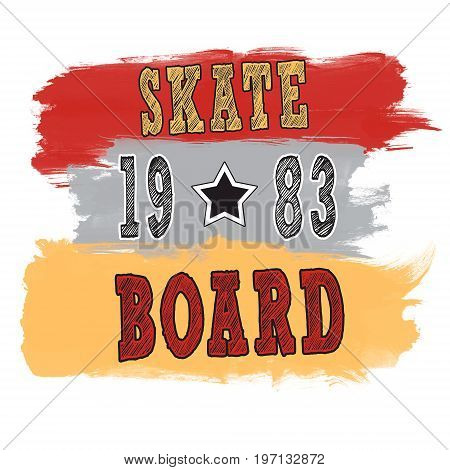 Skateboarding city art. Street graphic style SK8. Fashion stylish print. Colorful hand drawn phrase