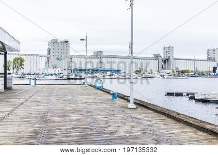 Quebec City, Canada - May 30, 2017: Old Port Area With Bassin Louise And View Of Boats On Water And