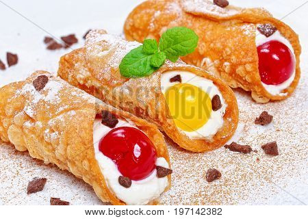 Italian Dessert - Sicilian Cannoli With Ricotta