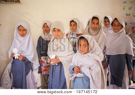 SKARDU, PAKISTAN - APRIL 18: unidentified Children in a village in the south of Skardu are learning in the classroom of the village school April 18, 2015 in Skardu, Pakistan.
