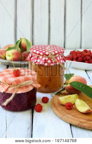 Preservation Of Peaches And Raspberries. Preparation Of Jam Or Jam From Organic Fruits And Berries O