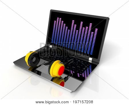 Head Phone With Laptop . 3D Renered Illustraion