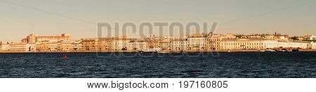 Panoramic View Of The Neva River Embankment In St. Petersburg.