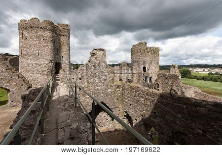 Editorial Kidwelly, UK - July 22, 2017: Kidwelly Castle is a Norman castle and popular tourist attraction in Kidwelly, South Wales, owned by Cadw, the Welsh Government's historic environment service