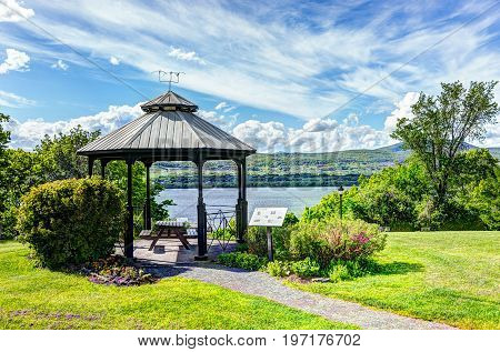 Sainte-famille Park In Summer In Ile D'orleans, Quebec, Canada With Gazebo