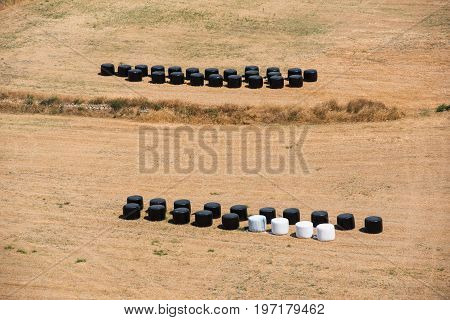 Strawbales In Plastic Wrap