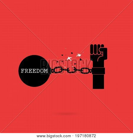 Human hands and broken chain with the bird symbols.Freedom or independence concept.Vector illustration