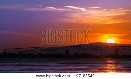 sunset on Danube river at Moldova Noua. Romania