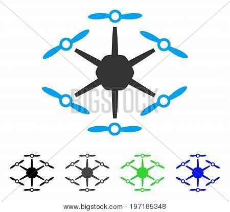 Hexacopter flat vector icon. Colored hexacopter gray, black, blue, green pictogram variants. Flat icon style for graphic design.