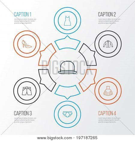 Clothes Outline Icons Set. Collection Of Cardigan, Underpants, Gown And Other Elements