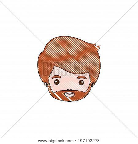 color crayon silhouette caricature closeup front view face bearded man with redhair and moustache vector illustration