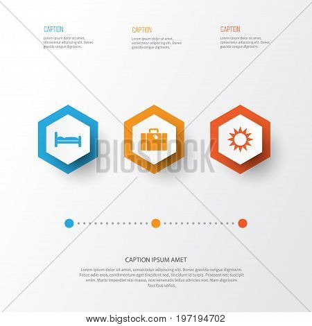 Exploration Icons Set. Collection Of Sunny, Bag, Doss And Other Elements