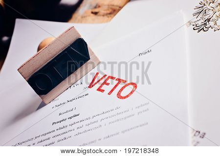 Polish Law Act With Red Veto Stamp.