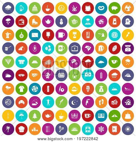 100 coffee cup icons set in different colors circle isolated vector illustration