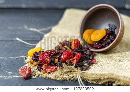 Spread Dried Fruits. Raspifany Dry Berries. Low Depth Of Field.