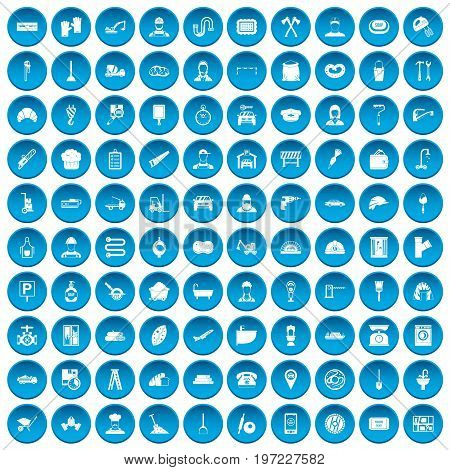 100 working professions icons set in blue circle isolated on white vectr illustration