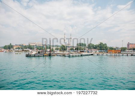 Construction of a new dock and a seaport for the transport of people and goods in Istanbul in Turkey. Shipping.