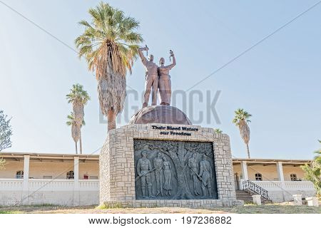 WINDHOEK NAMIBIA - JUNE 17 2017: The Genocide Memorial in front of the Alte Feste in Windhoek the capital city of Namibia