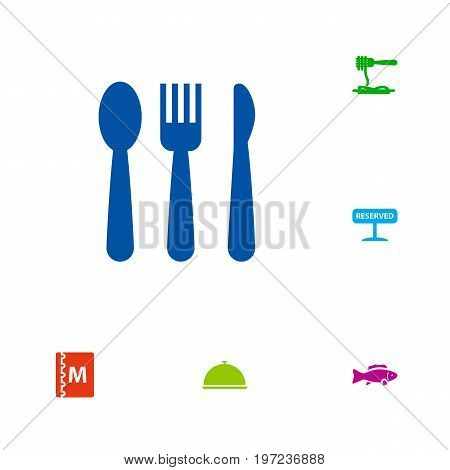 Collection Of Tuna, Registered, Book And Other Elements.  Set Of 6 Restaurant Icons Set.