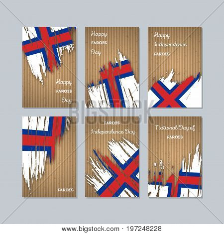 Faroes Patriotic Cards For National Day. Expressive Brush Stroke In National Flag Colors On Kraft Pa