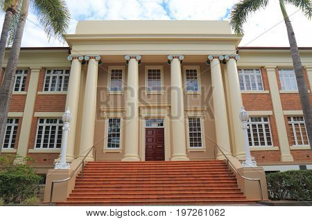 BRISBANE AUSTRALIA - JULY 8, 2017: QUT Queensland University of Technology art museum. QUT Queensland University of Technology is a public research university located in downtown Brisbane