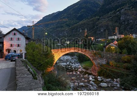 Roman Bridge At Giornico On Leventina Valley