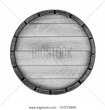 The bottom of a wine barrel on a white background