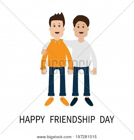 Happy Friendship Day. Boys hug icon. Friends forever. Hugging each other. Two man male sign symbol. LGBT Isolated. White background Flat design. Vector illustration