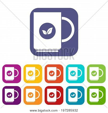 Cup of tea icons set vector illustration in flat style in colors red, blue, green, and other