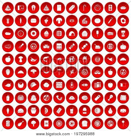 100 meal icons set in red circle isolated on white vectr illustration