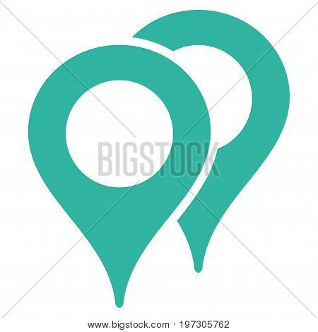 Map Pointers vector icon. Flat cyan symbol. Pictogram is isolated on a white background. Designed for web and software interfaces.