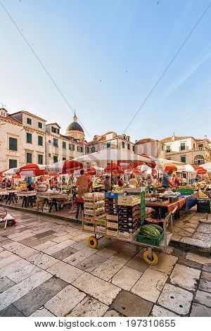 People At Gruz Street Market In Old Town In Dubrovnik