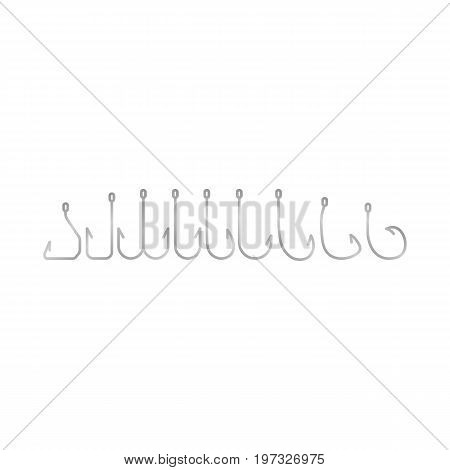 Vector illustrations set of fishhooks on white background. Fishing equipment and fish farming topics.