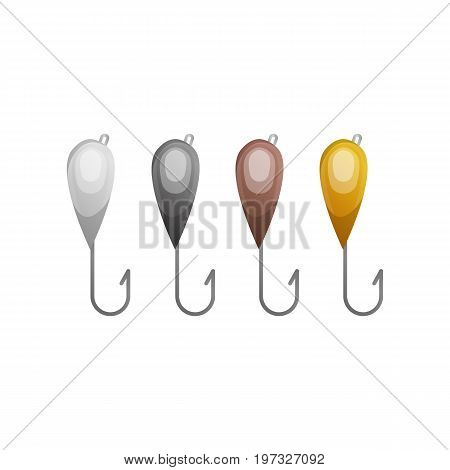 Vector illustrations set of fishhooks on white background. Fishing equipment and fish farming topics.