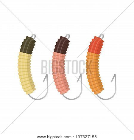 Vector illustrations set of fishhooks on white background. Fishing equipment and fish farming topics.