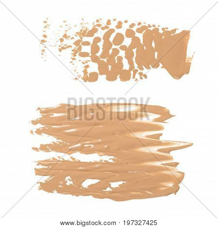 Close up foundation color sample on white background