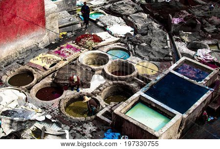 View on traditional tannery in Marrakesh - Morocco