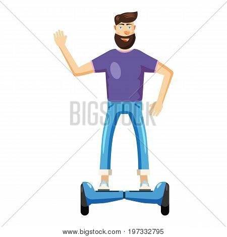 Man riding hoverboard icon. Cartoon illustration of man riding hoverboard vector icon for web design