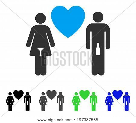 Drunky Love Pair flat vector pictogram. Colored drunky love pair gray, black, blue, green pictogram versions. Flat icon style for web design.