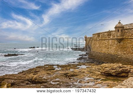 Kadiz sea front view, San Sebastian fortress, Spain