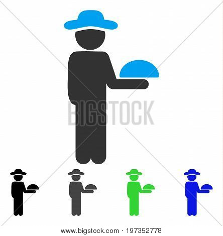 Gentleman Waiter flat vector icon. Colored gentleman waiter gray, black, blue, green pictogram versions. Flat icon style for application design.
