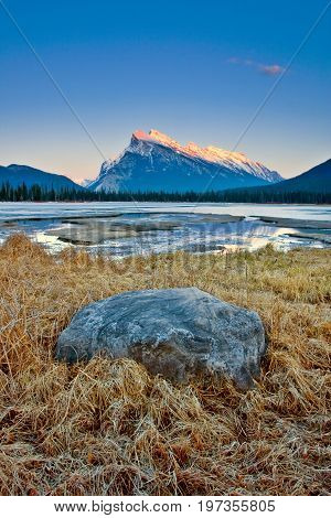 Mount Rundle in Banff National Park, Canada at sunset