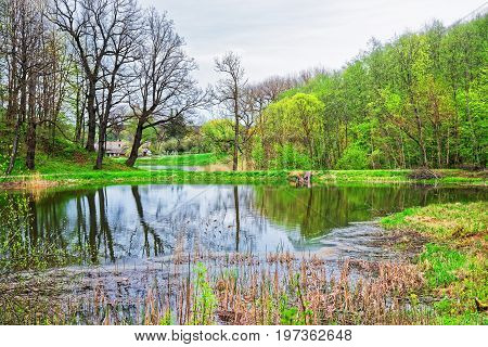 Pond At Traku Voke Public Park In Vilnius Baltic