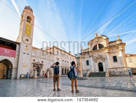 St Blaise Church And Belfry At Stradun Street In Dubrovnik