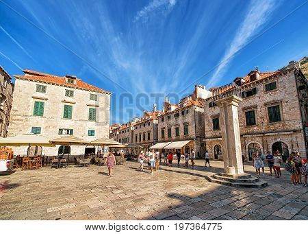 People On Square At Stradun Street In Old City Dubrovnik