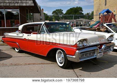 CASSELTON, NORTH DAKOTA, July 27, 2017: The annual Casselton Car Show which occurs the last Thursday of July features classic vehicles such as the 1958 two door Mercury Montclair Turnpike Cruiser.